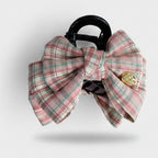 Plaid Bow Hair Claw Clip Pink – hair accessories (view 1)