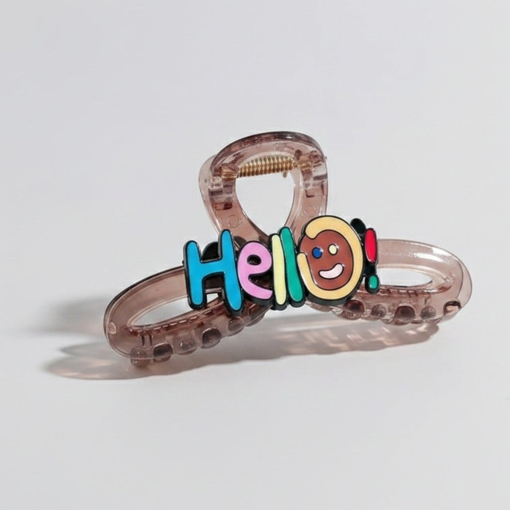 Translucent Brown Hair Claw With Colorful Smiley Charm – hair accessories (view 1)