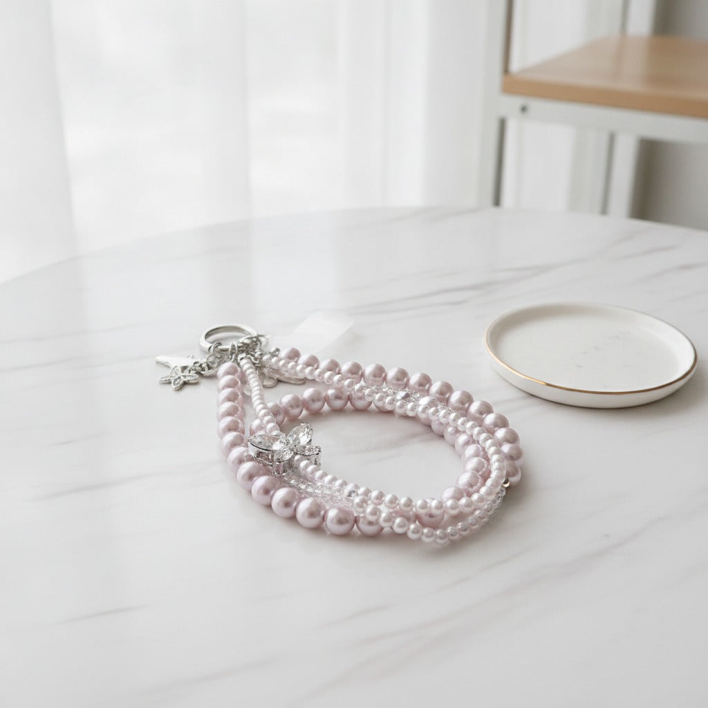 Pearl Butterfly Charm Keychain - Pink Pearl