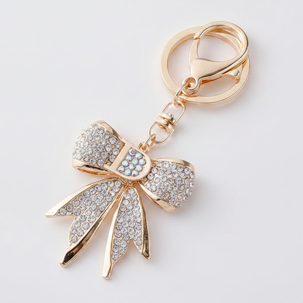 Sparkle Bow Keychain Charm - Gold