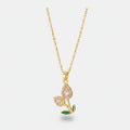 Flower Teardrop Rhinestone Chain Necklace - Pink Diamond Tulip Necklace Gold – jewelry (view 1)