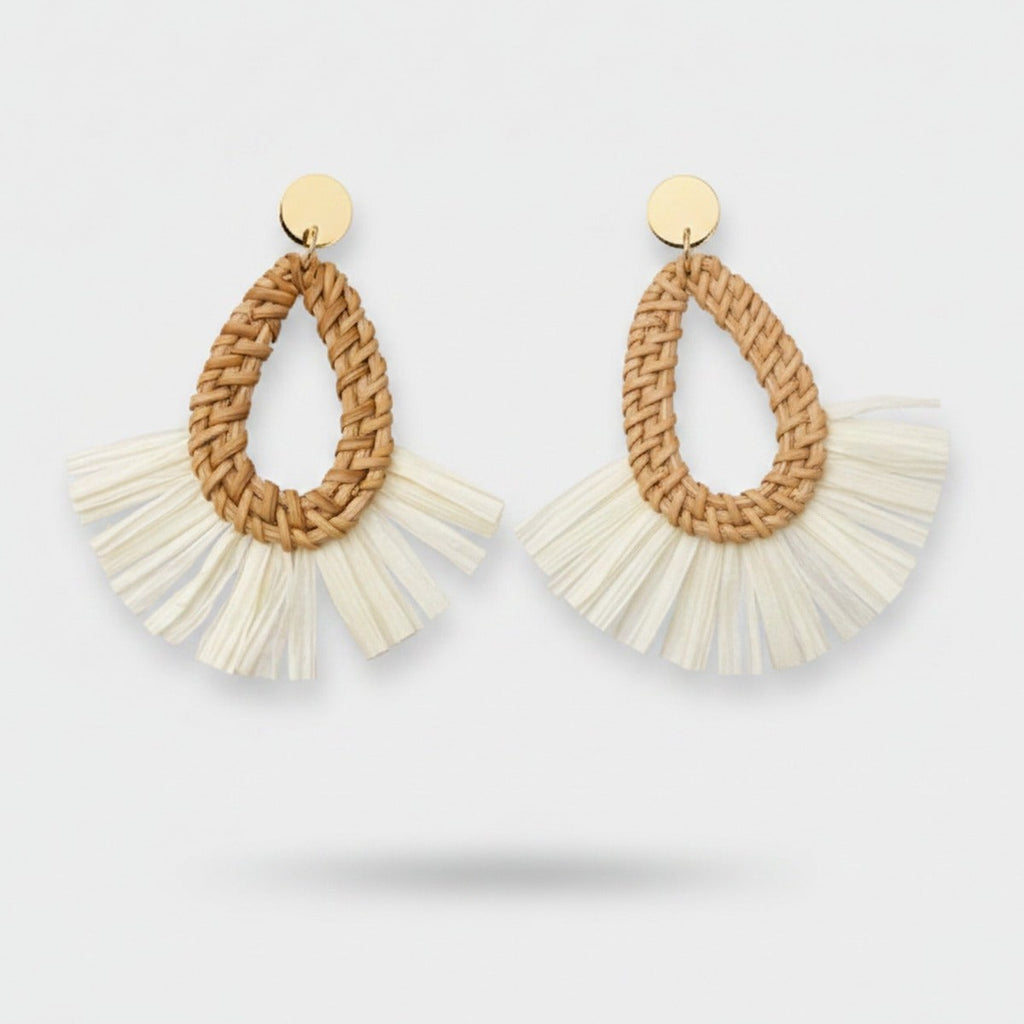Woven Rattan Teardrop Tassel Earrings – jewelry (view 1)