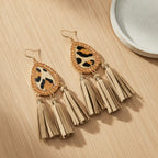 Leopard Print Tassel Drop Earrings - Light Brown