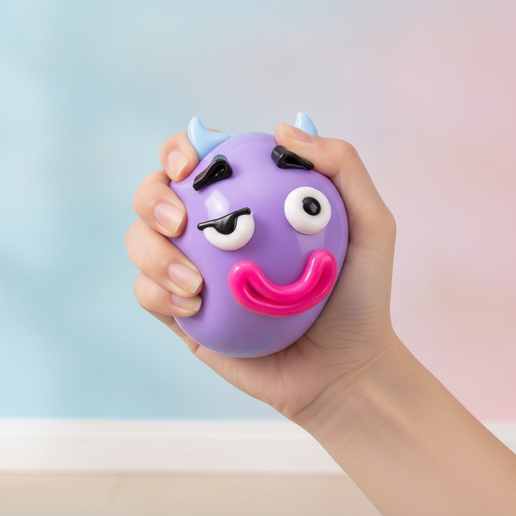 Smiley Face Mood Squishy - Pink - squeeze in hand