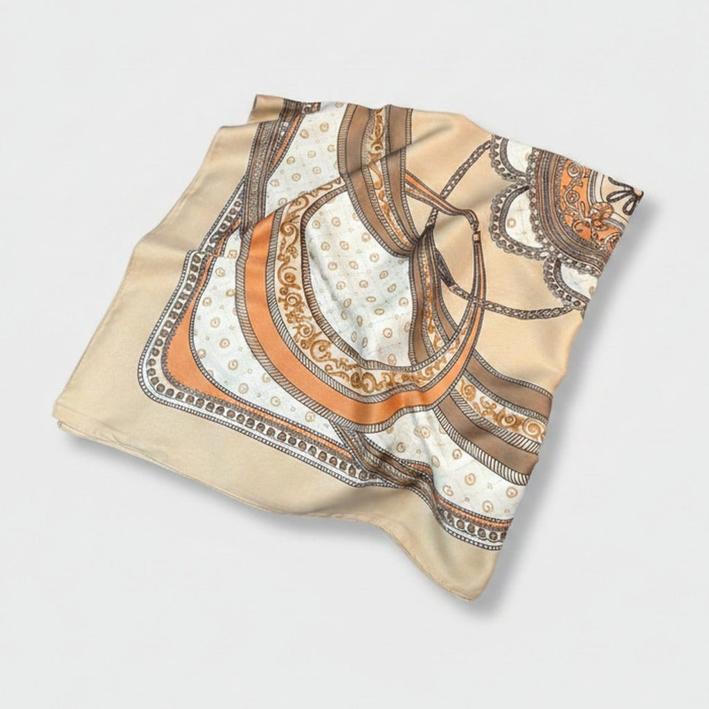 Cream Chain Print Silk Square Scarf – scarves & belts (view 1)