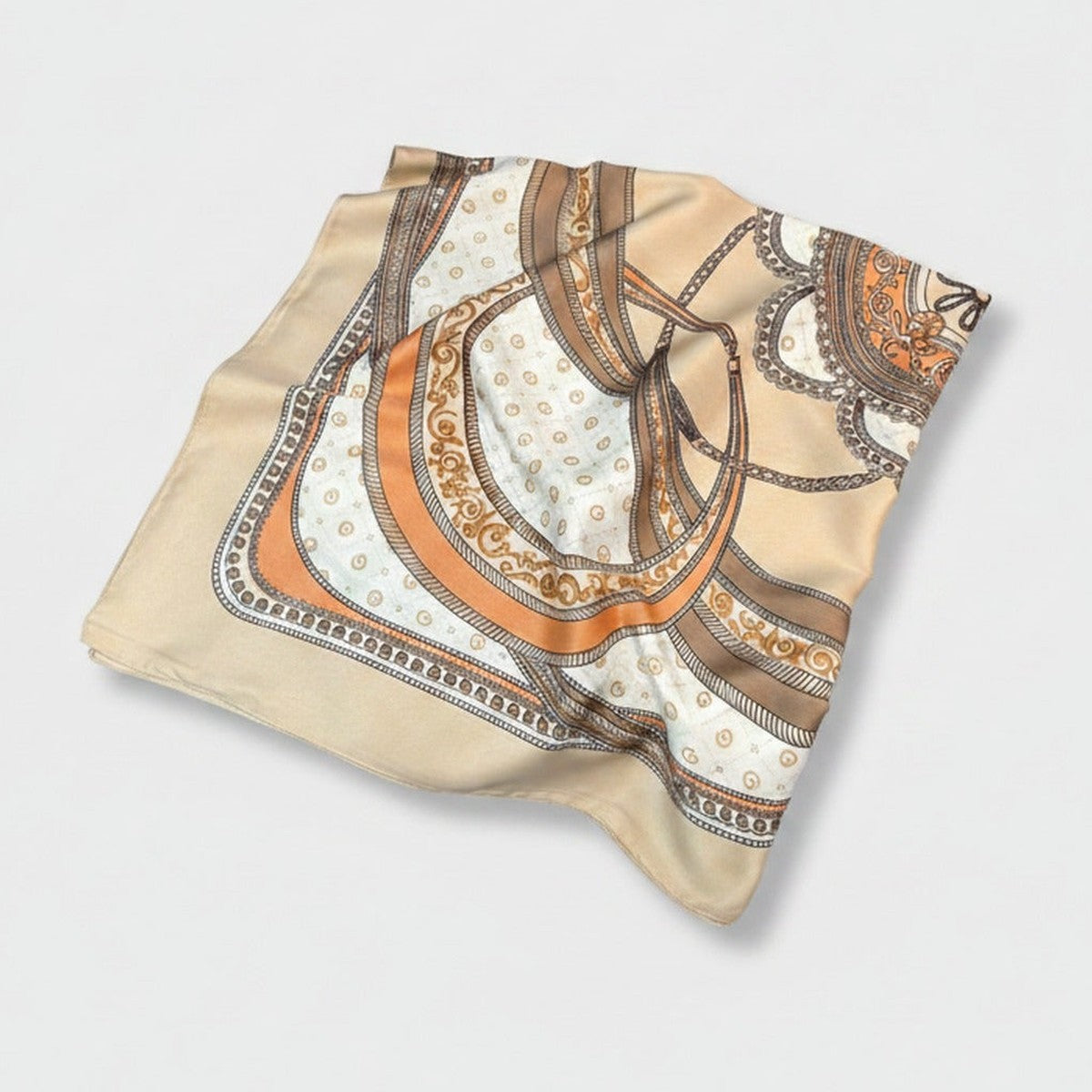 Cream Chain Print Silk Square Scarf – scarves & belts (view 1)