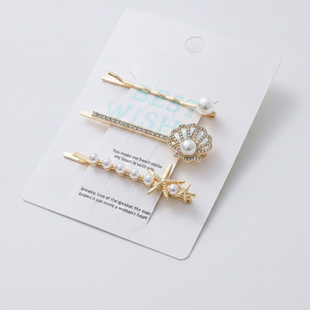 Pearl and Rhinestone Gold Hair Clips Set – hair accessories (view 1)
