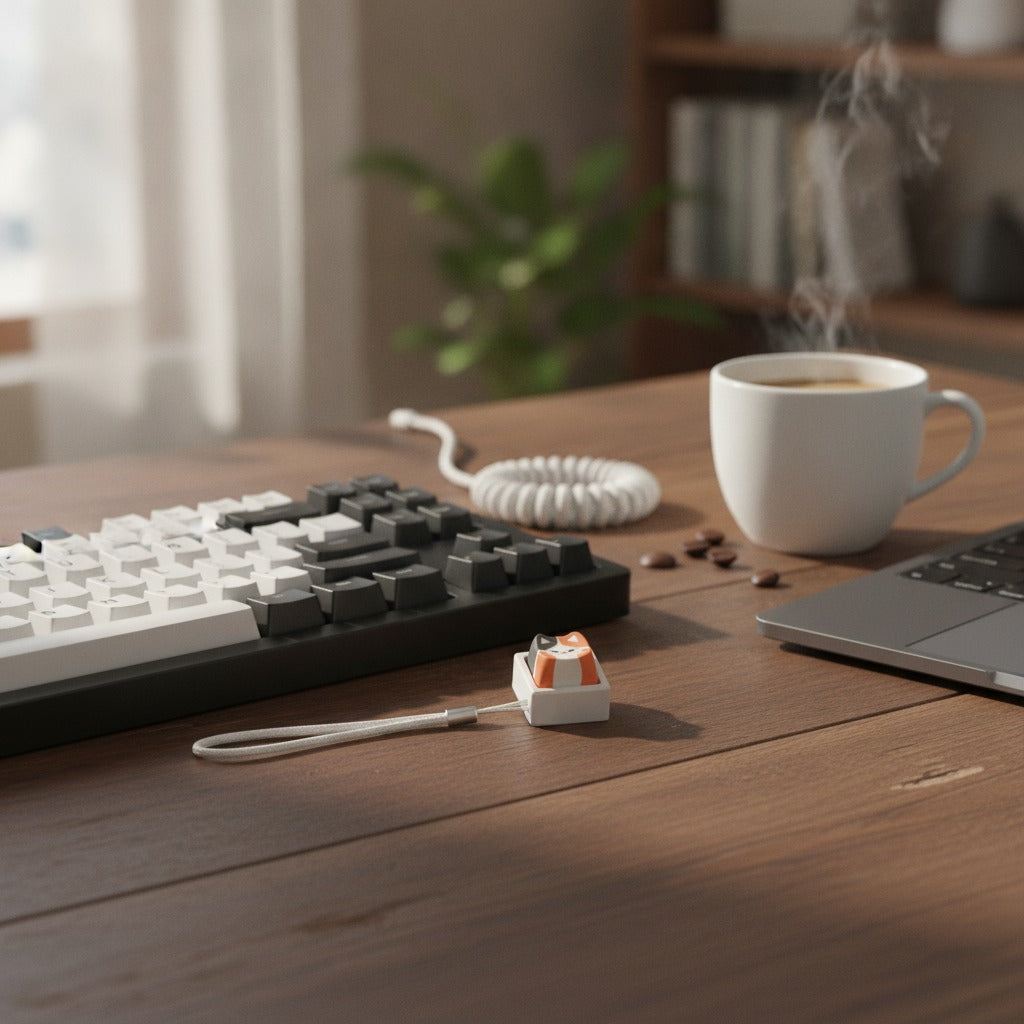 Cute Cat Keycap Keychain - Cat Face Type C