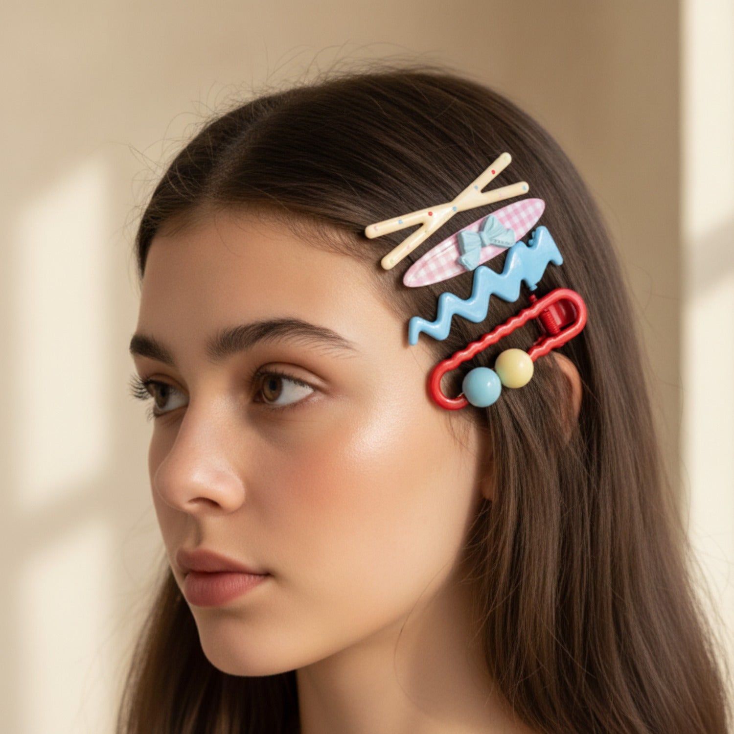 Mini Claw Clip Set Mix & Match Blue Bow & Beads