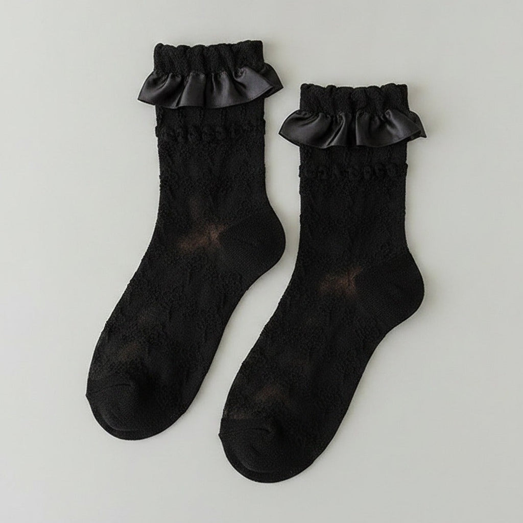 Black Lace Ruffle Ankle Socks – apparel accessories (view 1)
