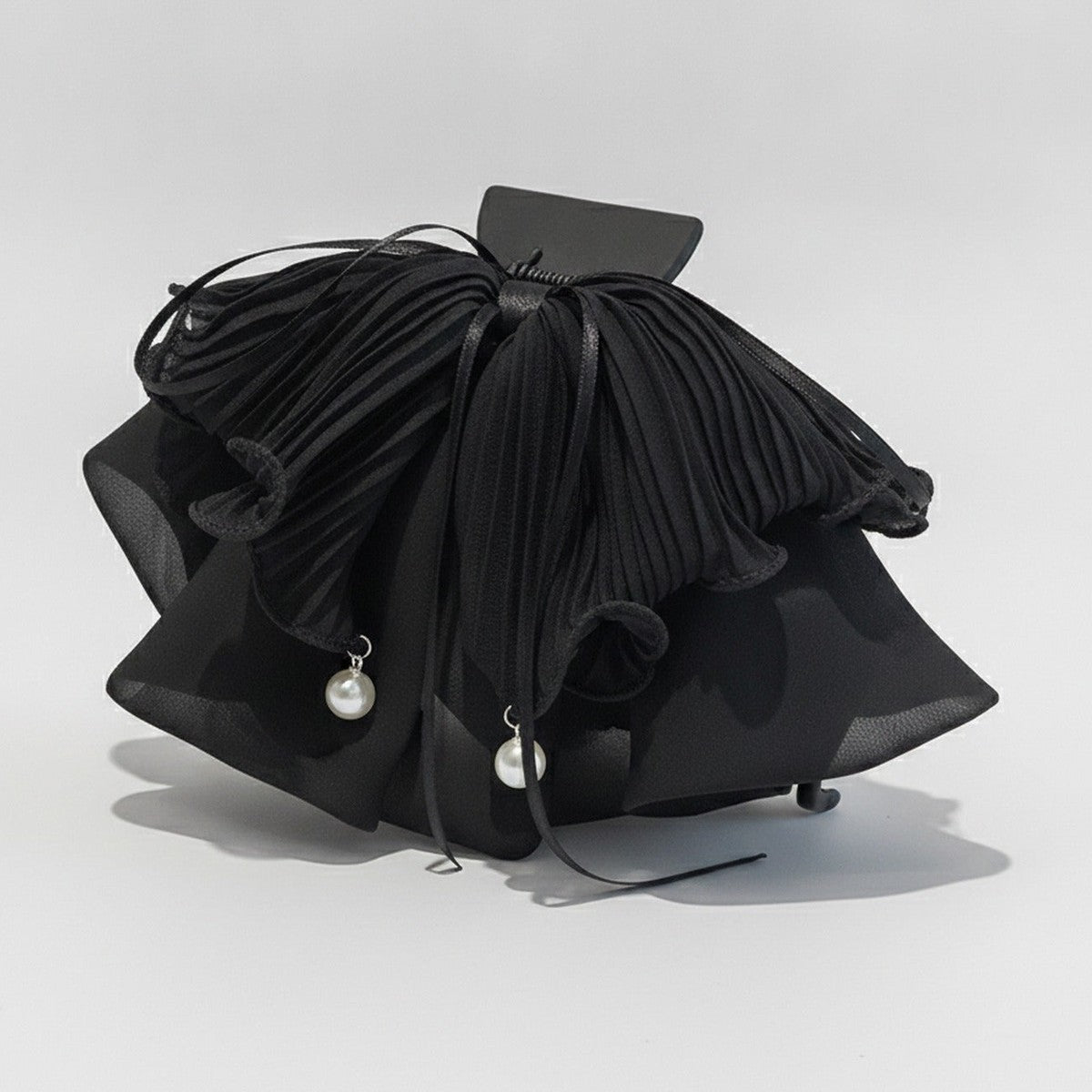 Pleated Flower Hair Claw Clip Pearl - Chiffon Butterfly Hair Clip Black – hair accessories (view 1)