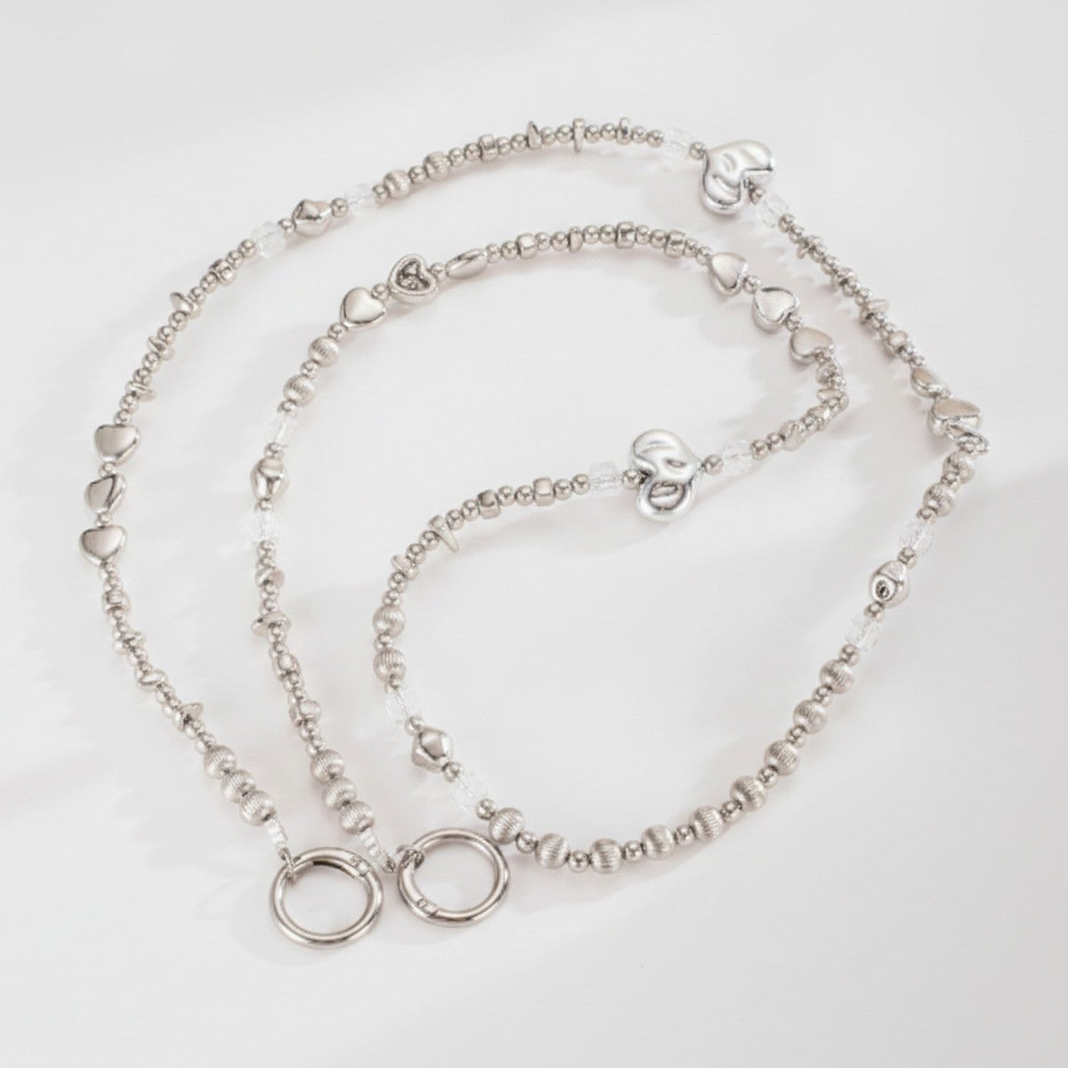 Beaded Phone Charm Strap - Silver Heart
