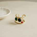 Colorblock Stone Cuff Ring - Gold Multi
