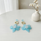 Flower Bead Dangle Earrings - Sky Blue