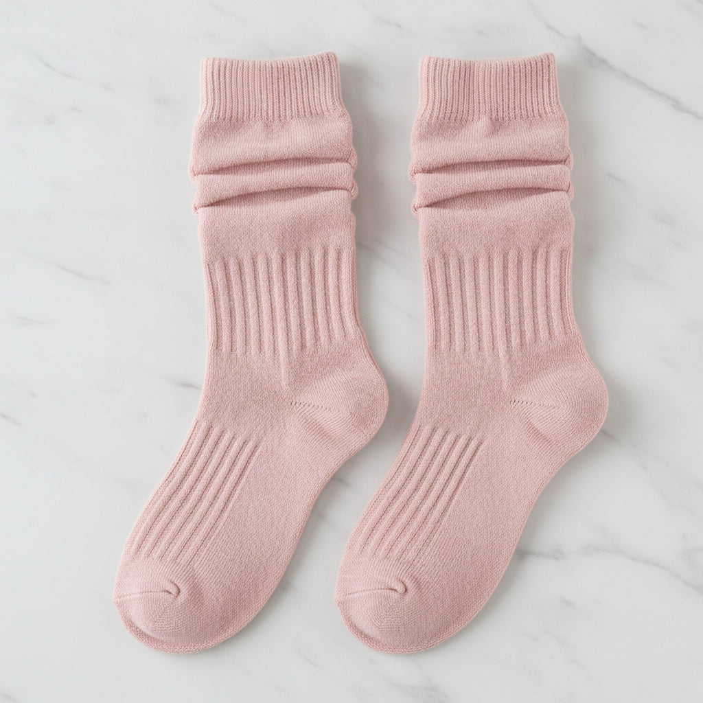 Slouchy Ribbed Crew Socks - Pink