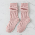 Slouchy Ribbed Crew Socks - Pink