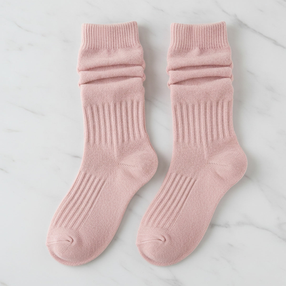 Slouchy Ribbed Crew Socks - Pink