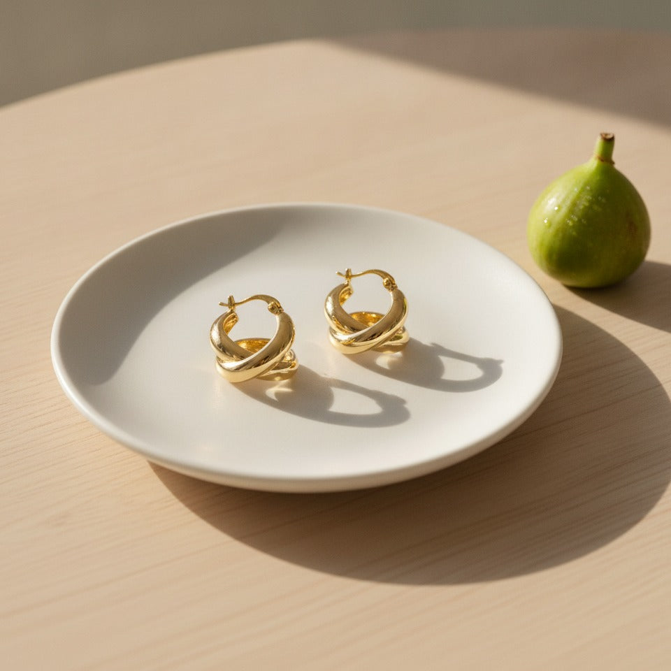 Chunky Double Hoop Earrings - Gold