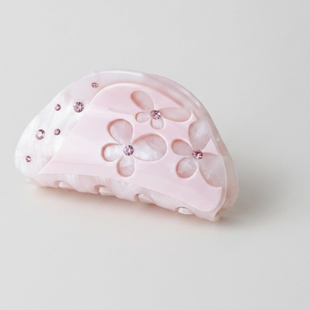 Flower Rhinestone Hair Claw Clip - Light Pink 8.3cm – hair accessories (view 1)