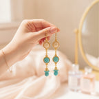Turquoise & Cream Beaded Drop Earrings Turquoise & Cream