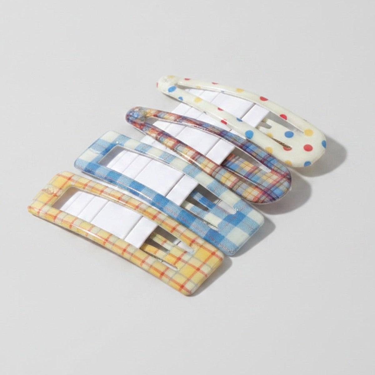 Le Ting Printed Snap Hair Clip Set - Polka Dot Plaid Mix – hair accessories (view 1)
