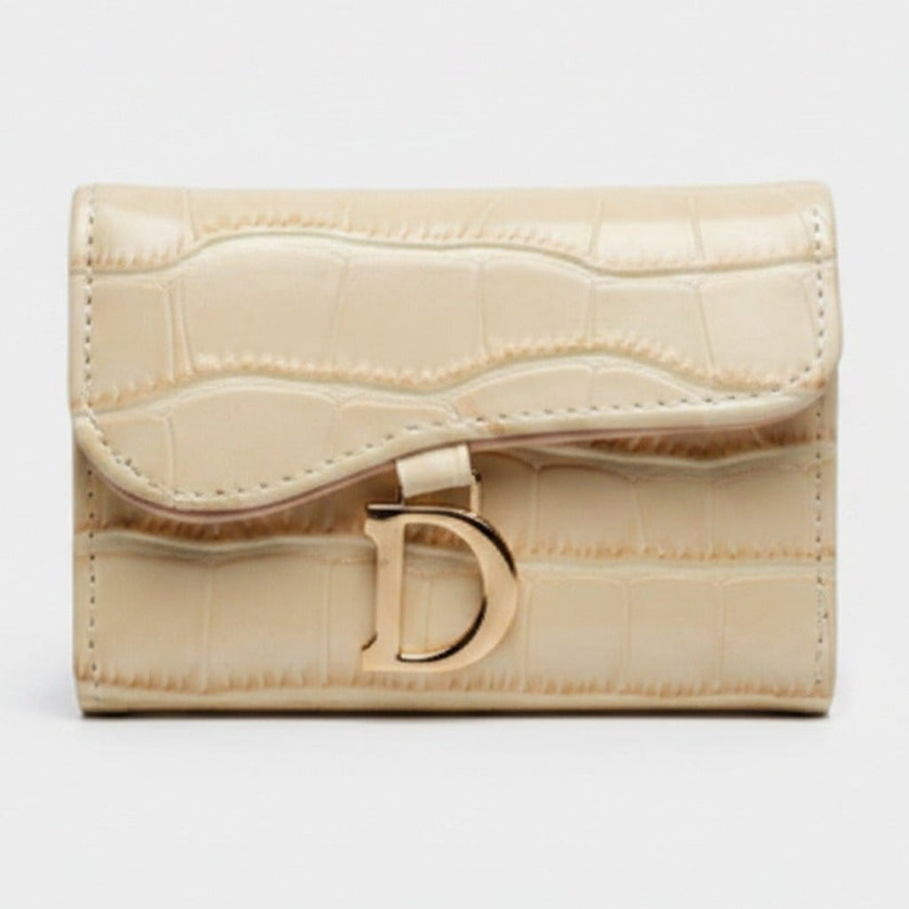 Cream Crocodile Embossed Wallet With D-Ring Closure – bags & wallets (view 1)