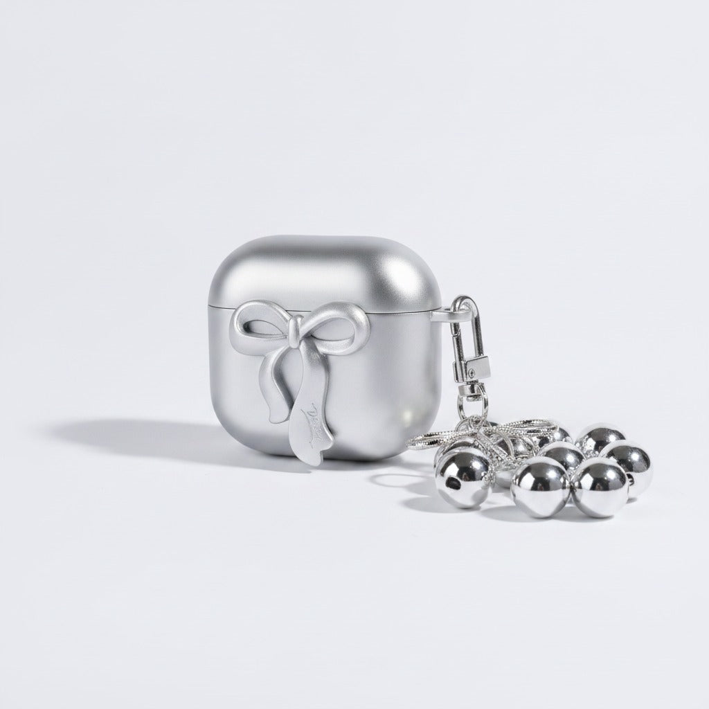 Bow Pearl Charm Airbuds Case - Silver (for AirPods 4)