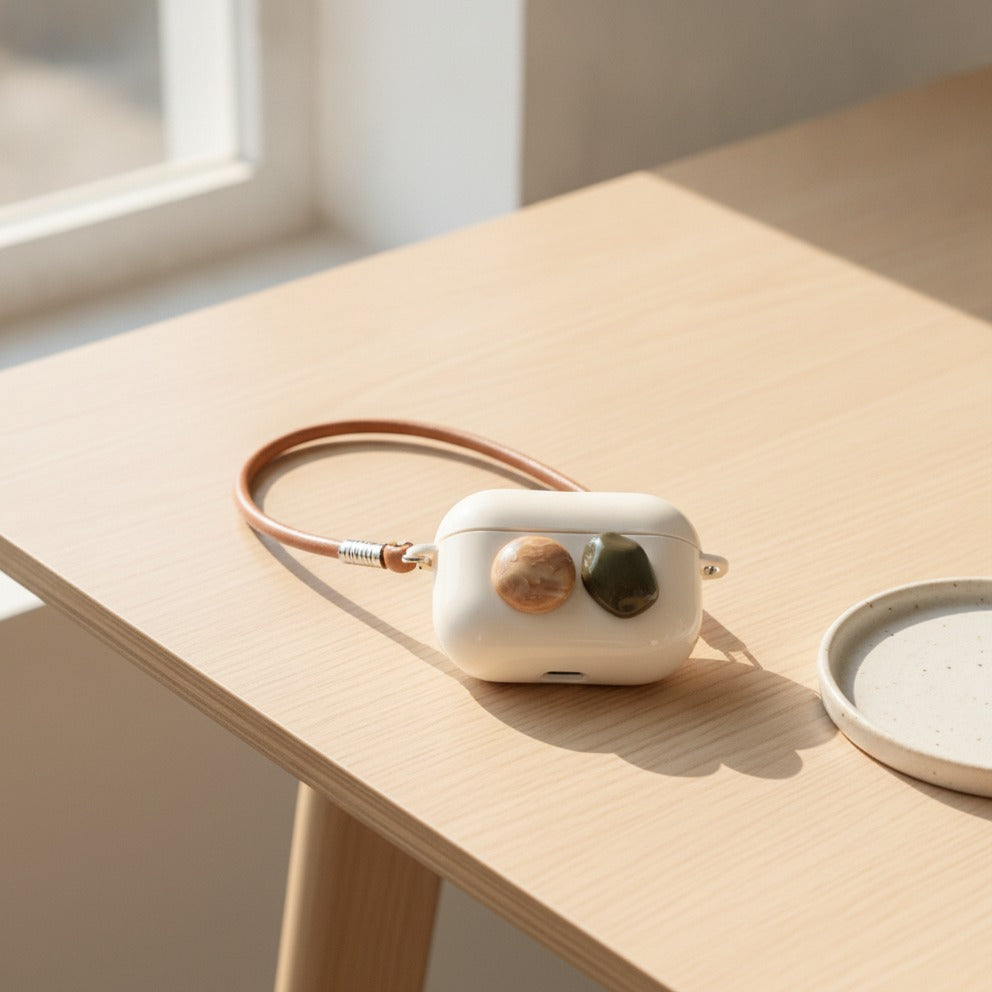 Mini Shoulder Bag AirPods Case - Cream with Blush & Olive Gems (for AirPods Pro 2)
