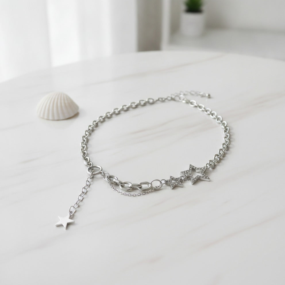 Star Layered Chain Necklace - Silver