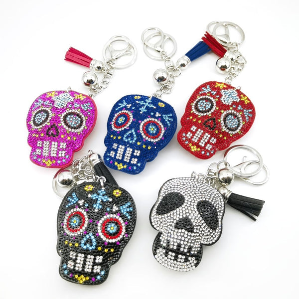 Rhinestone Skull Keychain Punk Hip Hop Bag Charm - Red
