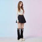 Fuzzy Bow Leg Warmers - Black