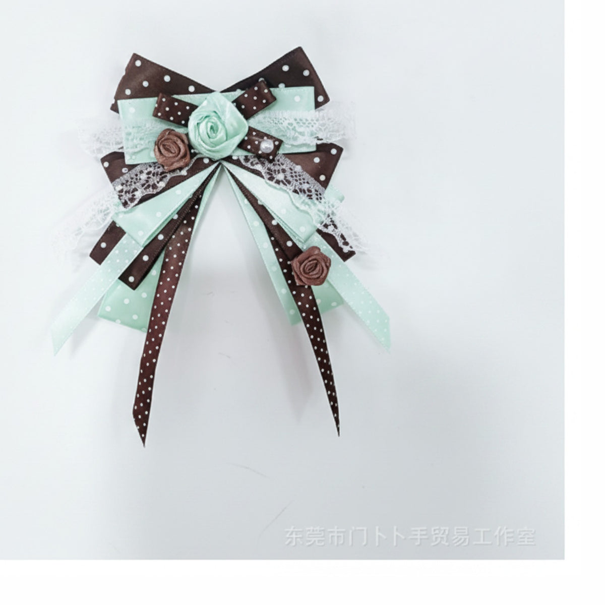 Rosette Ribbon Bow Bag Charm - Green