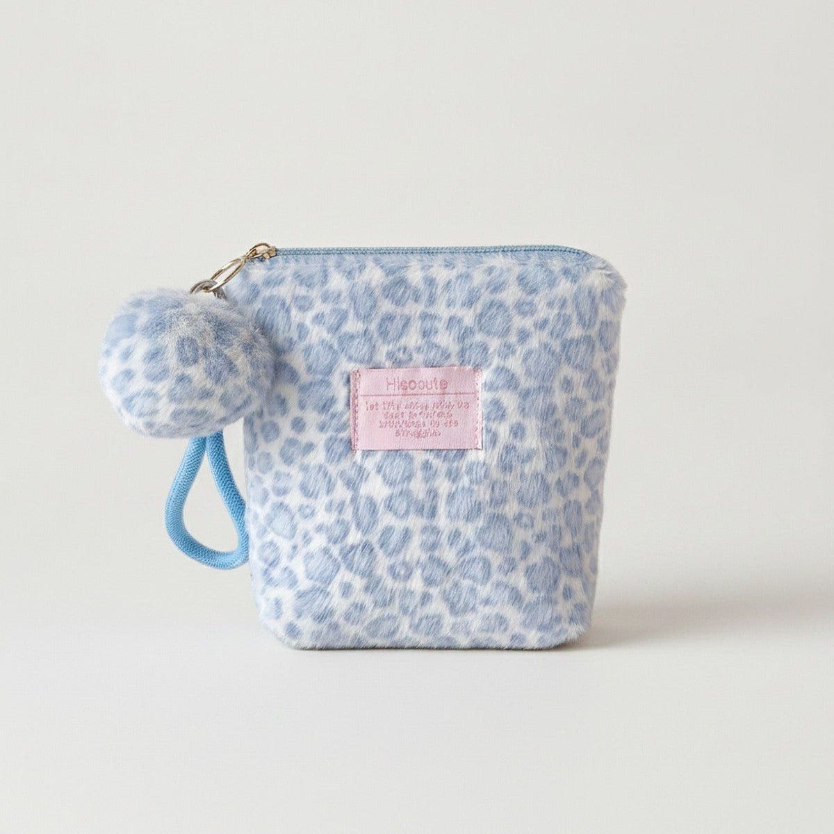 Fuzzy Leopard Zip Pouch - Blue