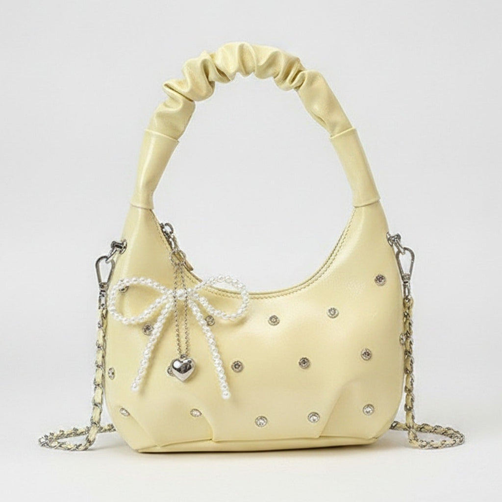 Cream Patent Hobo Bag With Pearl Drape Charms – bags & wallets (view 1)