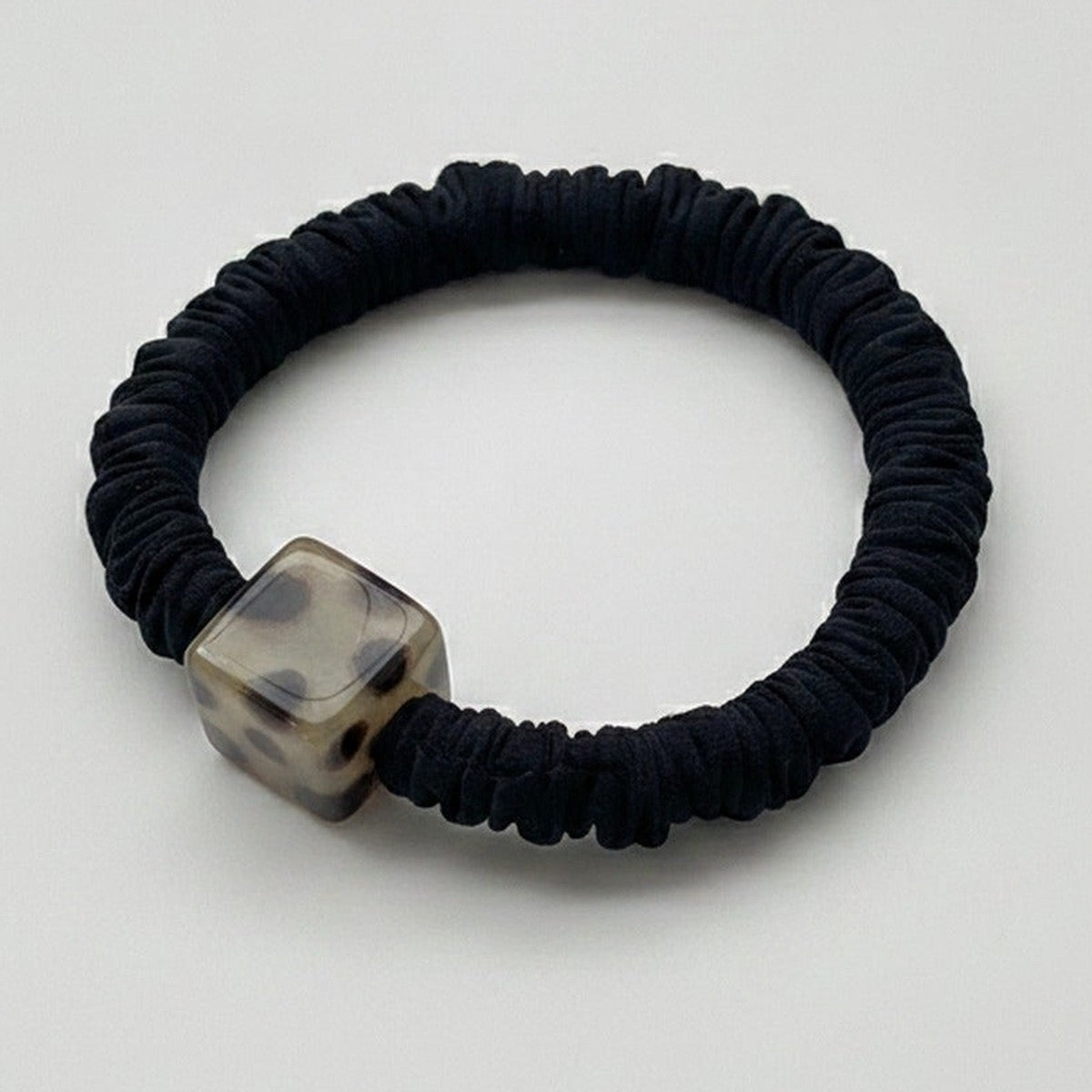 Black Scrunchie With Silver Square Charm – hair accessories (view 1)