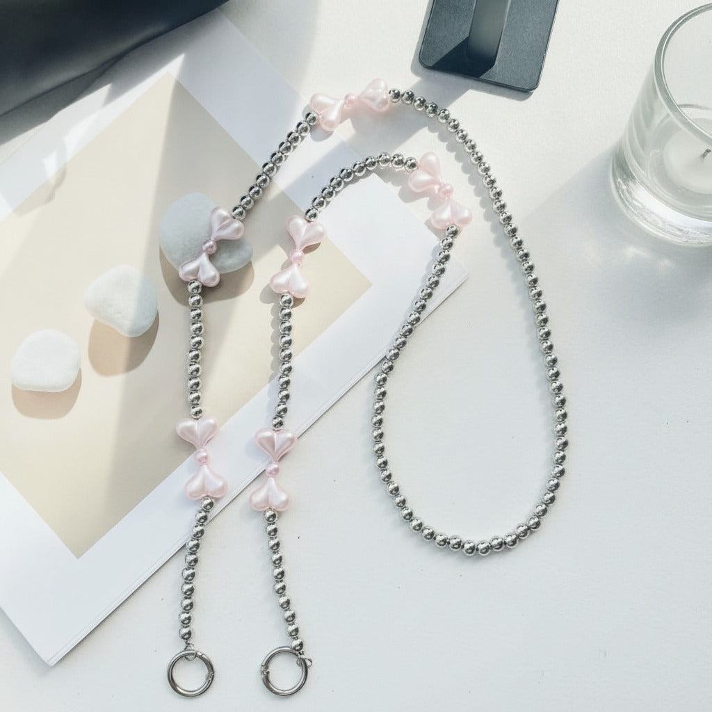 Double Heart Pearl Keychain - Pink