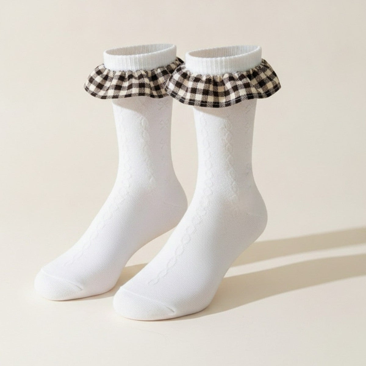 White Gingham Ruffle Crew Socks – apparel accessories (view 1)