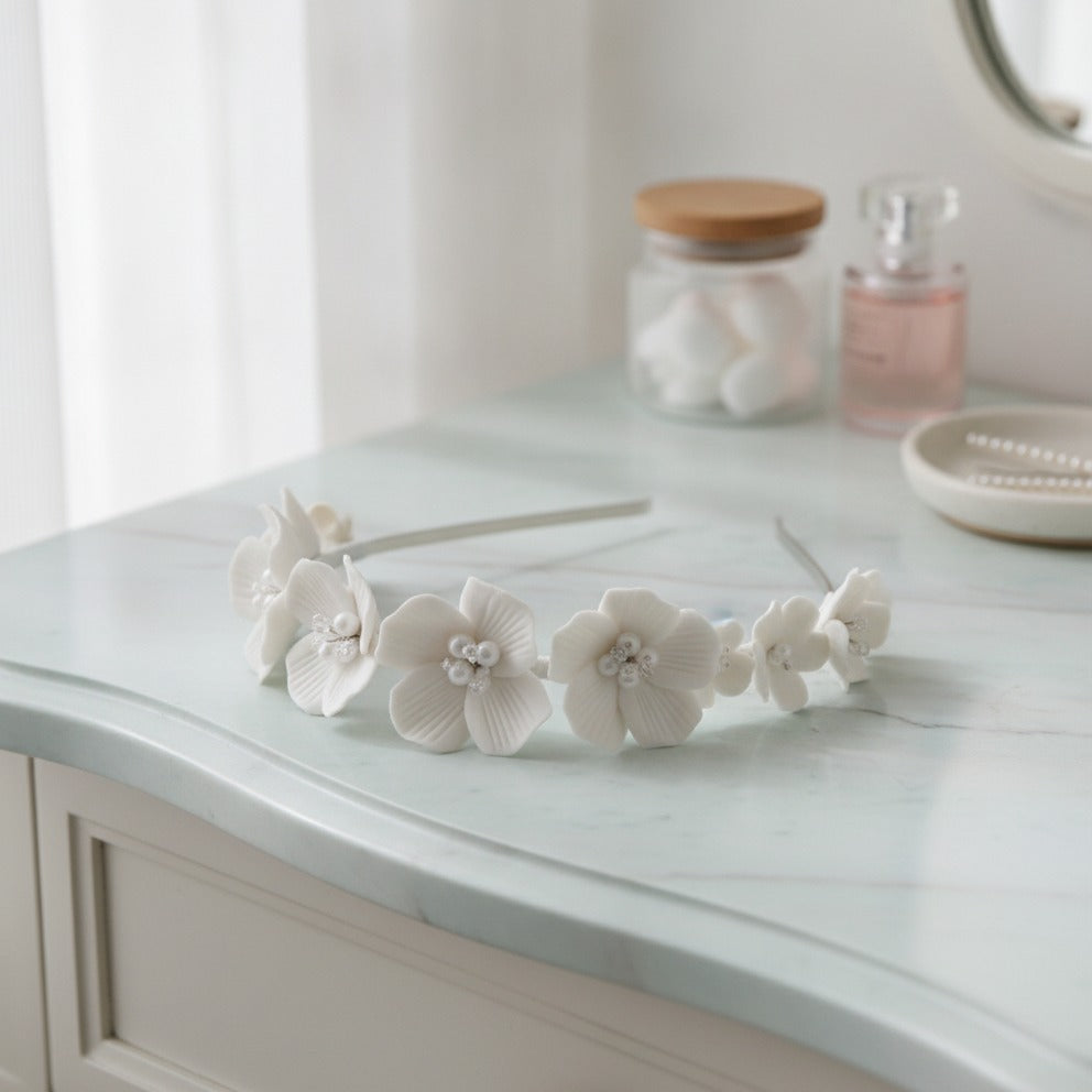 Orchid Flower Headband - White