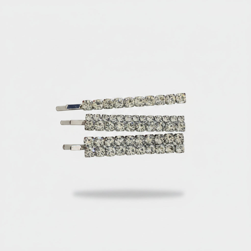 Sparkly Silver Hair Clip Set Silver Round Crystal