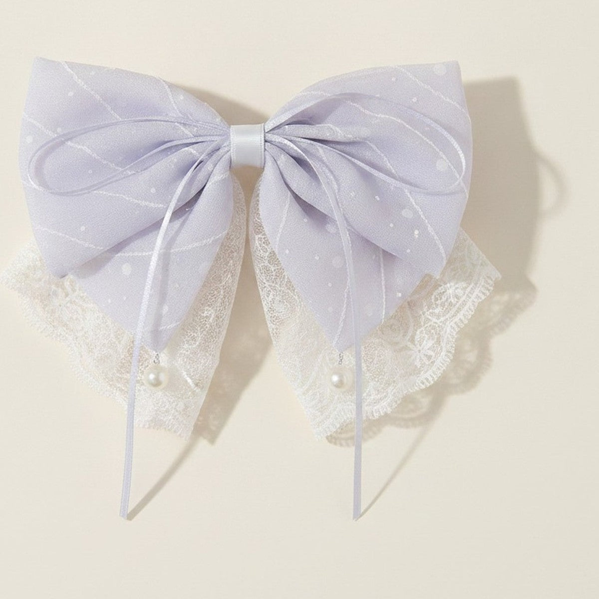 Elegant Lace Pearl Bow Hair Clip – hair accessories (view 1)