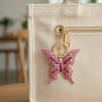 Rainbow Rhinestone Butterfly Keychain - Pink