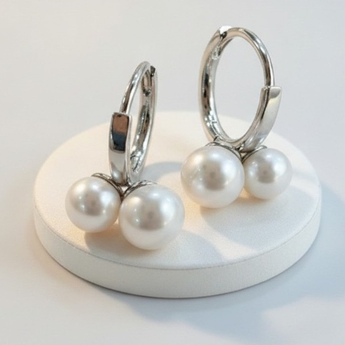 Elegant Double Pearl Dangle Hoop Earrings – jewelry (view 1)