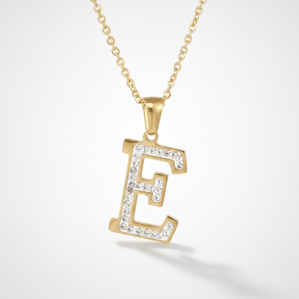 Sparkle Initial Letter Necklace - Gold E