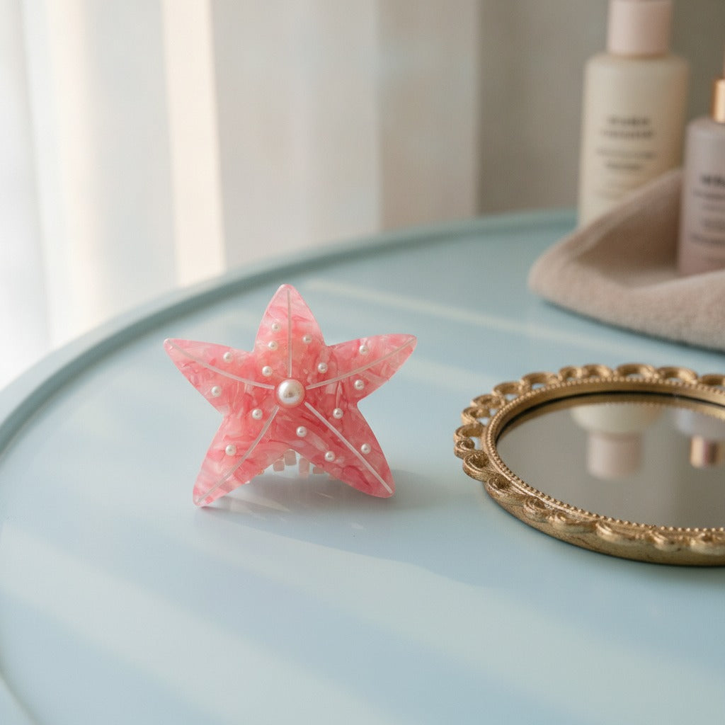 Shell Textured Hair Claw - Pink Starfish