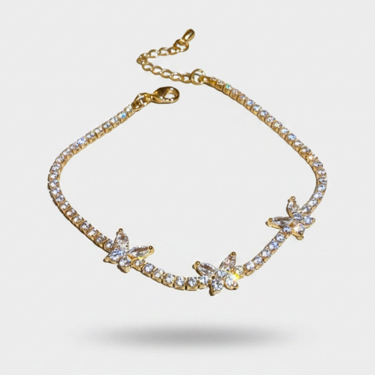Gold Butterfly Charm Rhinestone Tennis Bracelet – jewelry (view 1)
