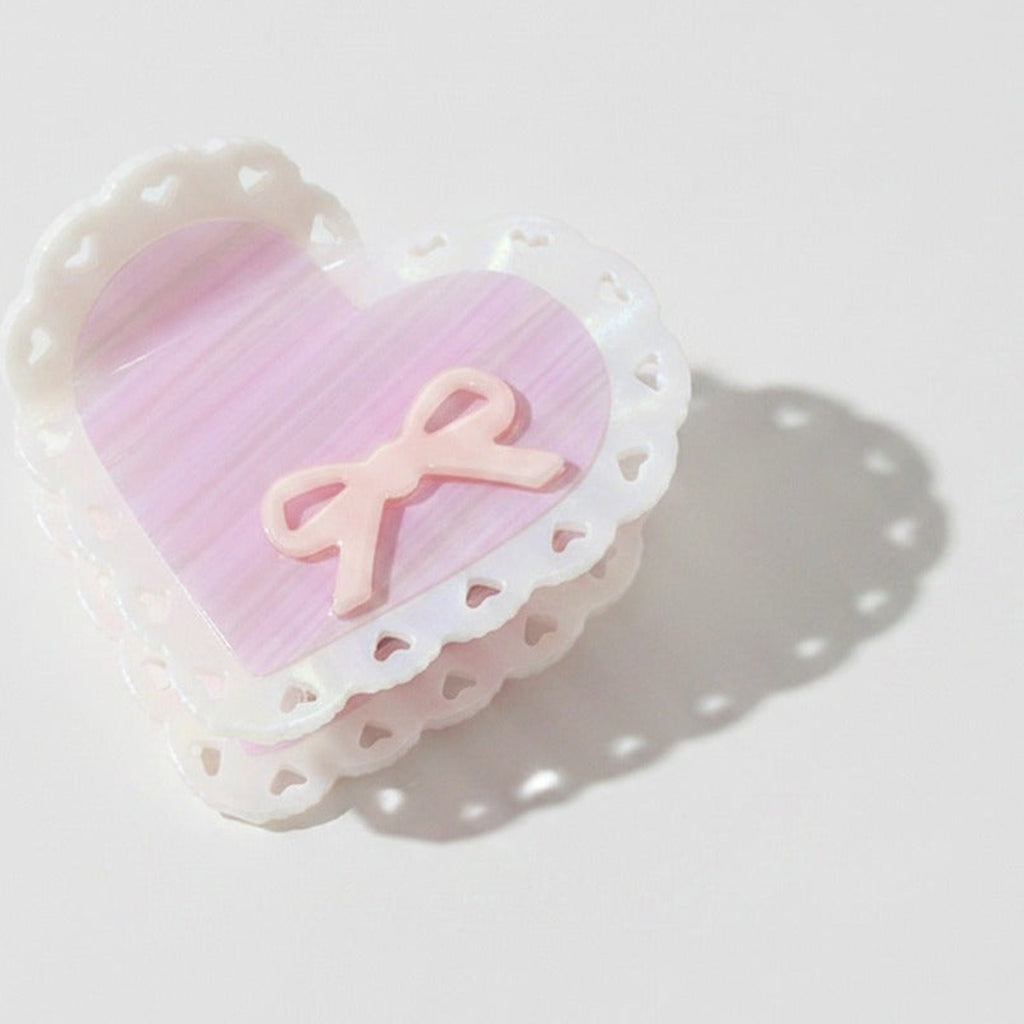 Heart-Shaped Hair Claw With Ribbon Charm – hair accessories (view 1)