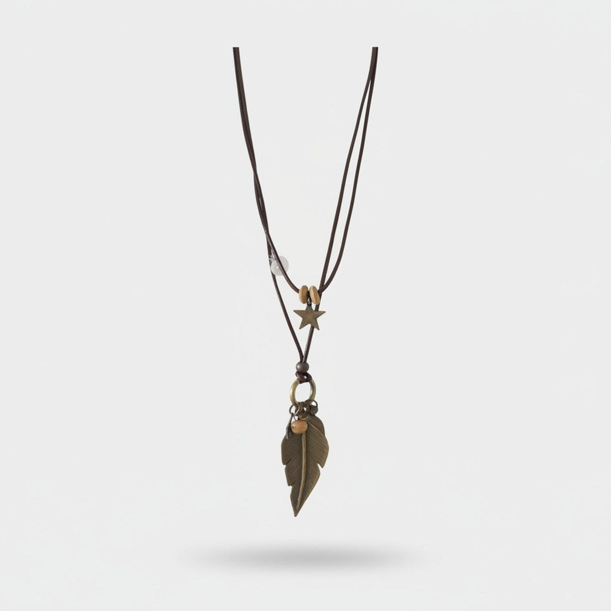 Bronze Star and Feather Charm Necklace – jewelry (view 1)