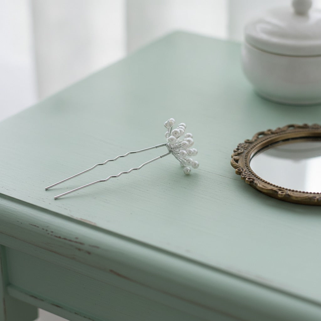 Pearl Cluster Hair Pin Set - Silver