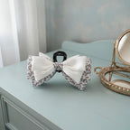 Floral Satin Bow Hair Claw - White Floral