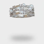 Pearl and Rhinestone Silver Band Ring – jewelry (view 1)